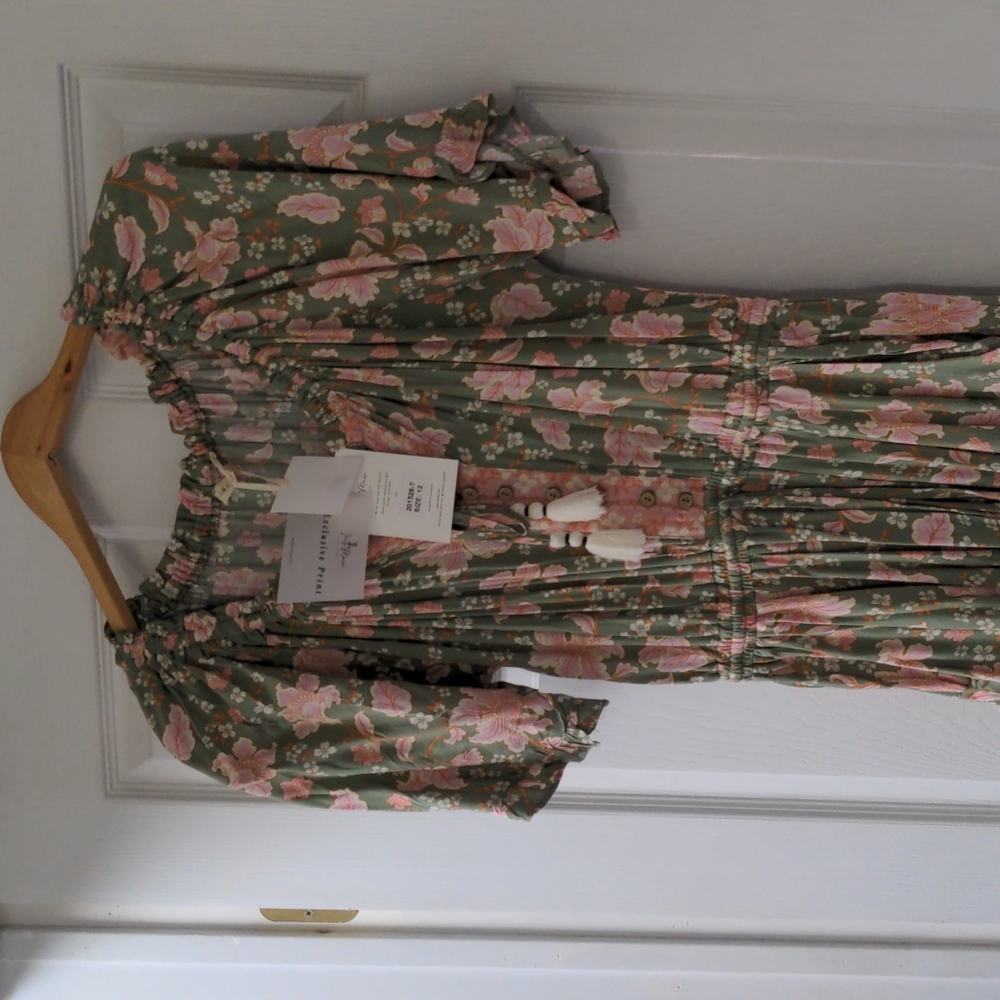 Dress, green pink and white floral size 12